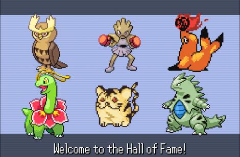 My team in the Hall of Fame after beating Pokemon Electrum, by Warsawgecko.