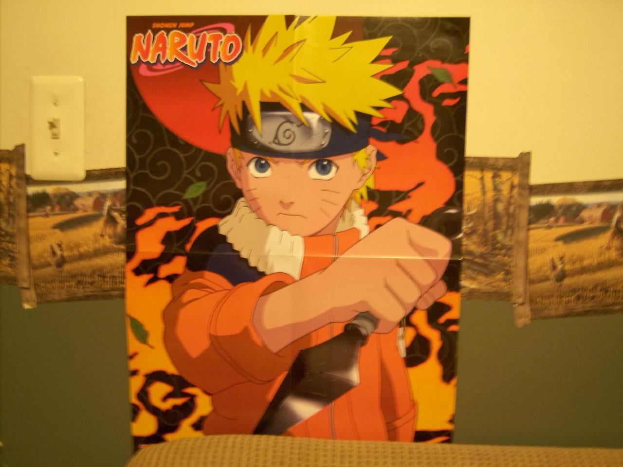 Naruto with a Kunai above my love seat.