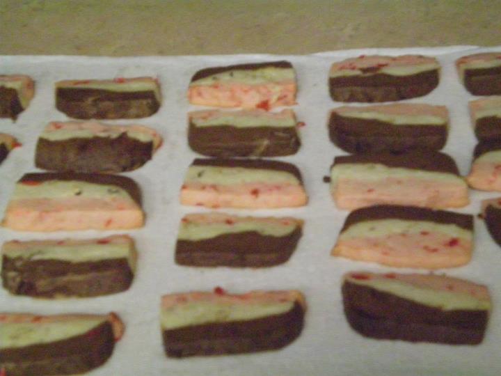 Neapolitan cookies, homemade. They weren't bad. Tastes like shortbread.