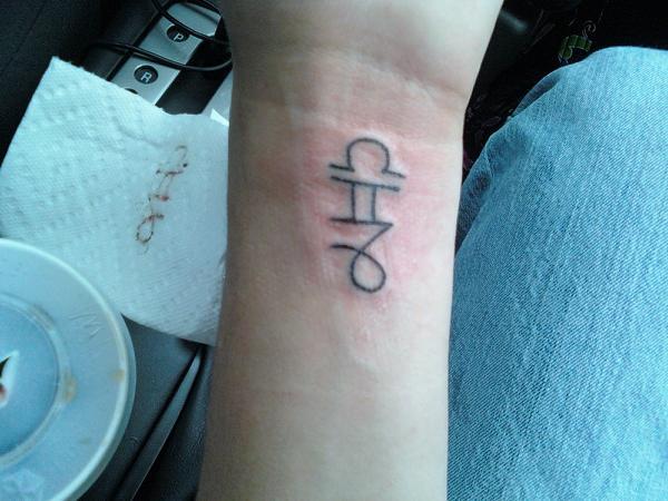 Newest Tattoo. its the three birhtsigns of my daughter,my wife, then me