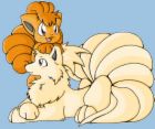 Ninetails with vulpix on head