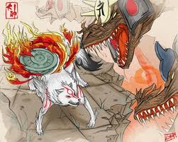Okami Amatarasu battaling the underworld 8-headed serpent god Orochi!