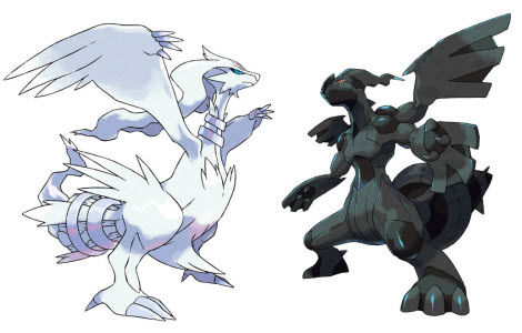 Pictures of Reshiram and Zekrom.