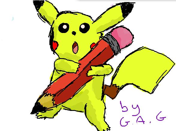 pikachu holding a pencil