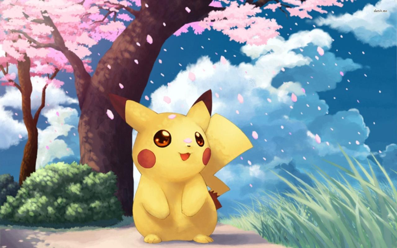 Pikachu pink leaves fall