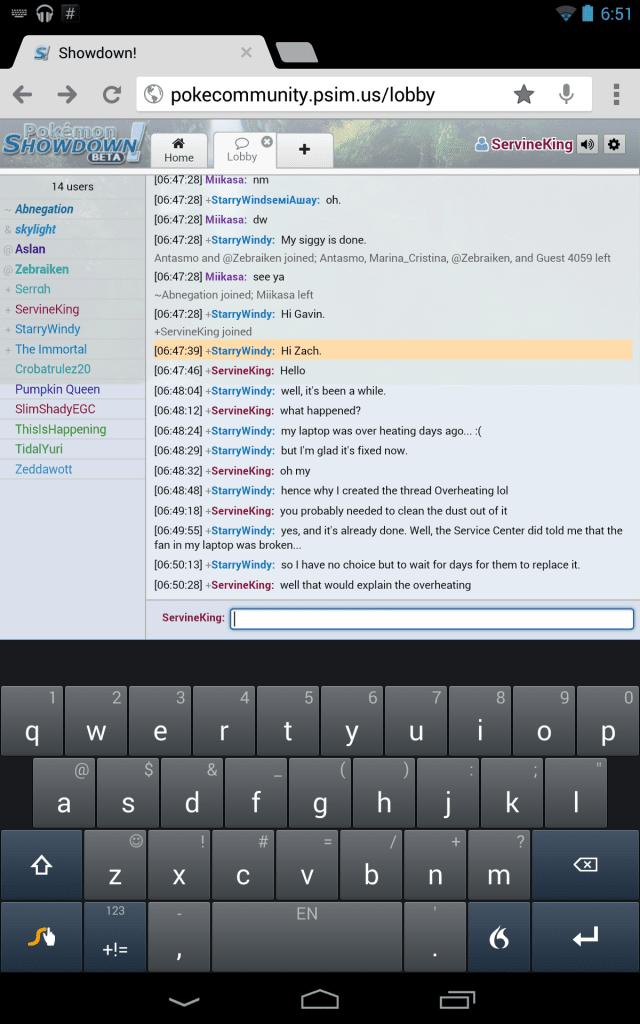 Pokémon Showdown on my tablet in portrait mode