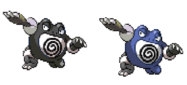 Poliwrath Versions
Two poliwrath. One normal Colouration, other one pure black