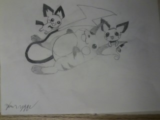 Raichu and Pichu Playing (signed)