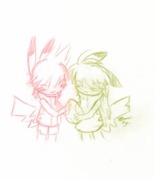 Redchu and Yellowchu holding an egg. Wonder where it came from. Heehee
Got the idea from another forum when a person said,
"Does that mean that if two