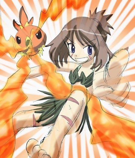 sapphire with her torchic toro- from the pokemon adventure manga
