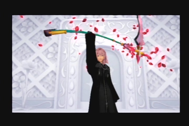 Screencap of the "first" final battle with Marluxia when he summons his scythe in Re:Chain of Memories.