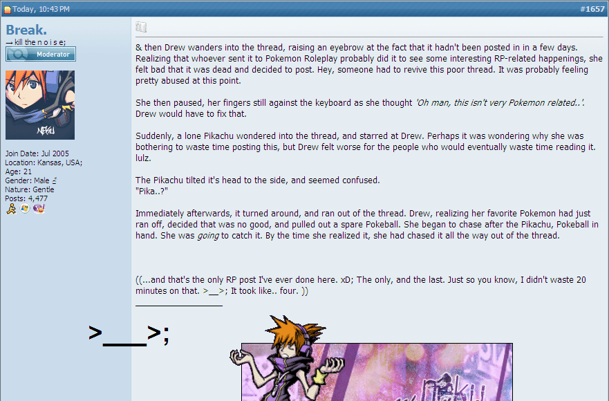 Screenied, so I can always remember the one and only RP post that I made on PC.. xD;

As into roleplay as I'am, I've never, ever joined one on PC..

T