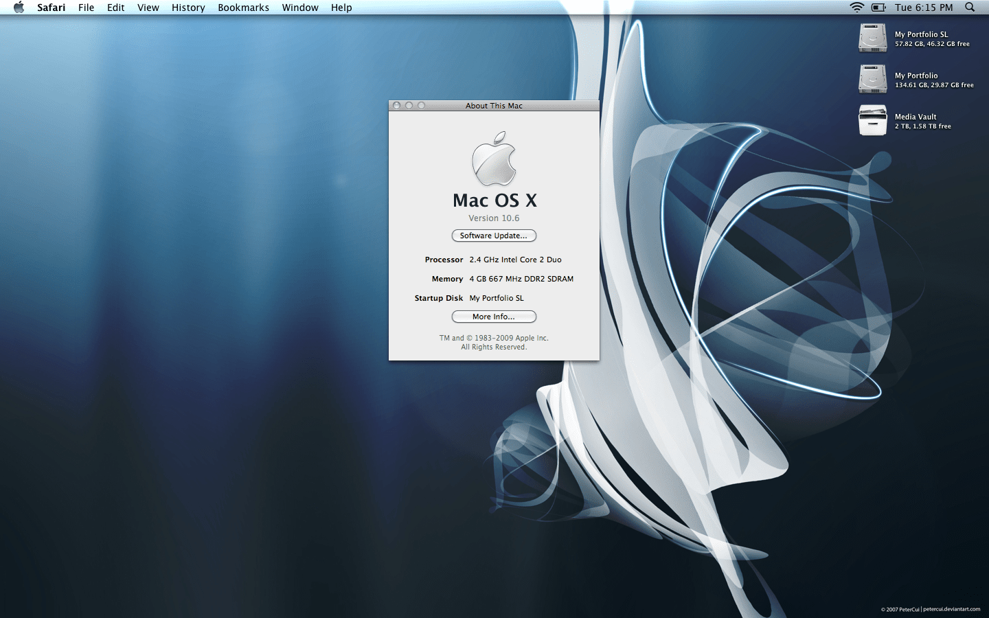 Screenshot of a fresh install of Mac OS X 10.6.0 Snow Leopard build 10a261