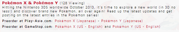 Seems like Pokémon X & Y is getting a lot of traffic lately.. ;;