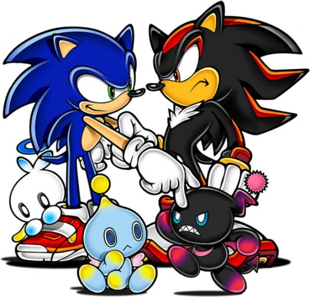 Shadow has a Dark Chao with A NOOBY HERO CHAO BEHIND