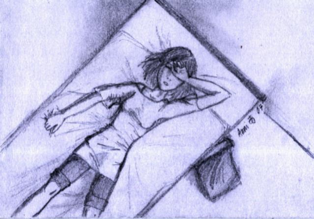She's not depressed, she just really doesn't want to get up (it's morning here) and go to school. This was made with only a pencil, it looks blue beca
