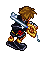 Sora throws his keyblade like a boomerang and catches it.