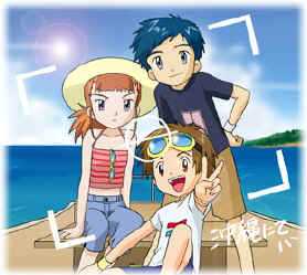 Takato, Henry and Rika all together at the beach