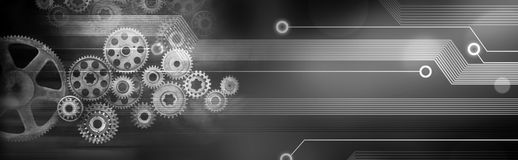 technology banner background old new using computer circuits old machine cogs 37036025