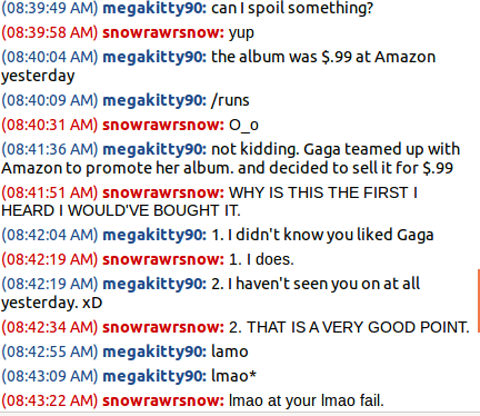 Thank you, Buoysel. The "lamo" fail is officially contagious. xD