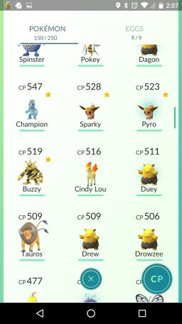 The listing for, Drew, Duey, and Dagon. Duey and Dagon have the blue shadow. Sparky and Pyro are being compared as well, Pyro has the blue shadow.