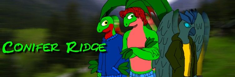 The new banner for my forum, Conifer Ridge.  The two other characters in the pic belong to two friends of mine who don't go to PokeCommunity.