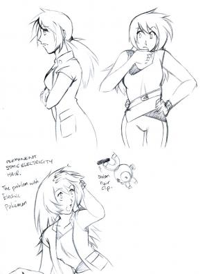"The Problem with Electric Types"
Various doodles of an older Lavi. I'd have to say that my favorite one is where that playful little Magnemite is ste