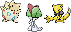 The starters for my FireRed hack that I scratch sprited: Togepi, Ralts & Abra.