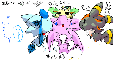 These are Sonic characters in the forms of Eevee evolutions:
Glaica - Sonic
Umbreon - Shadow
Espeon - Silver
Leafia - I'm not quite sure...