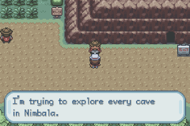 This hiker is trying to explore every cave in Nimbala. Good luck with that, there's eight in total, and they're widely spaced apart.