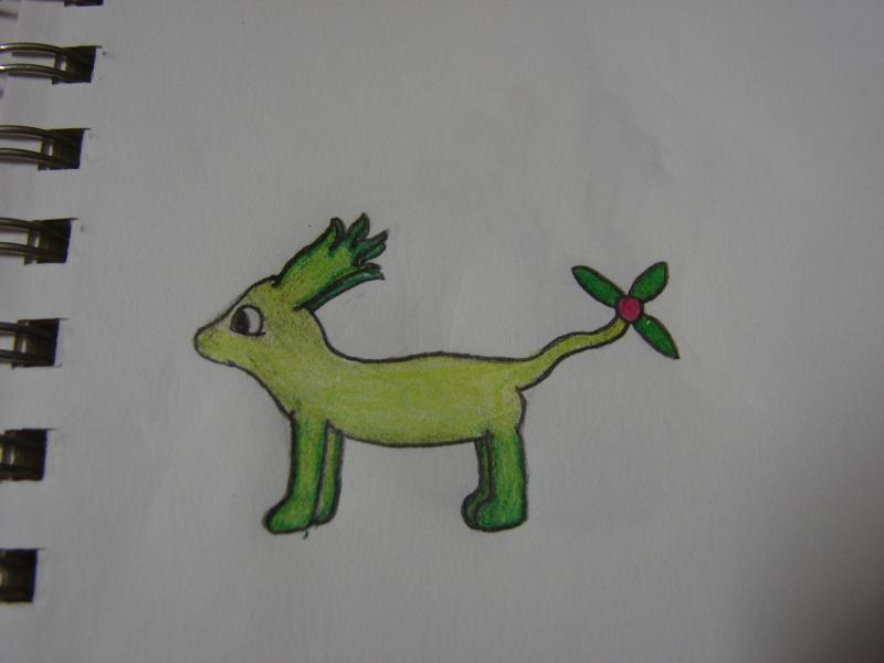 This is MY pokemon. I made it.

Mossrio. New region Starter. 
Type: Grass
Beginning move set: 
Tail whip
Tackle
Growl

Best stat(s): Special Attack, S