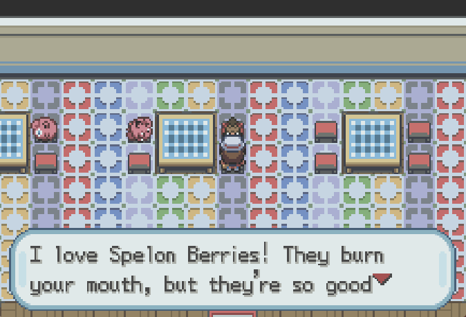 This Spearow loves to eat Spelon Berries at the Pokemon Hotel Restaurant.