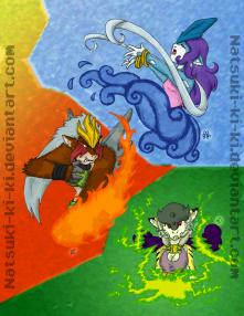 Three sisters who I named after the 3 goddesses of Hyrule(Keep in mind that I created them years ago, and was really unoriginal with names at the time