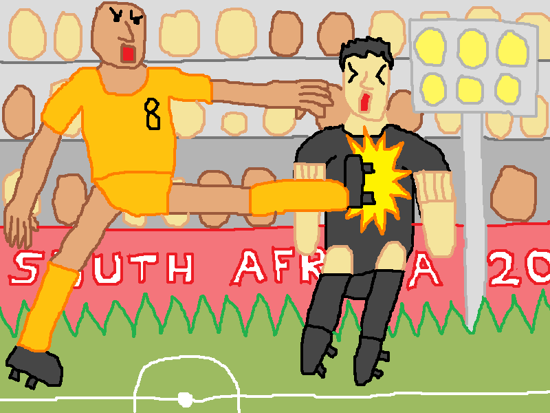 Title : "Netherlands Kung-Fu Fighter"  - Well, this is the brutal foul from Van Robben in the 25th minute in the game Netherlands VS Spain on July 11t