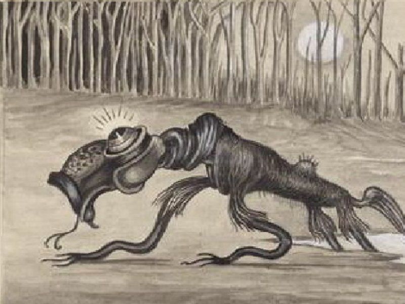 Umm ill give you the story on this one this creature is called a Bunyip, the Bunyip is a water monster in australia it was first sighted in the early 