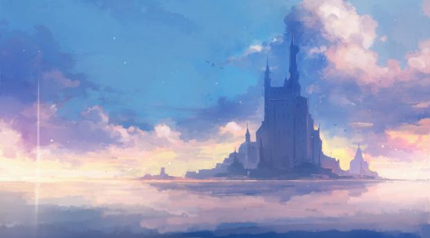 wallpapersden.com castle in the middle of the sea art wxl