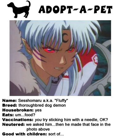 We rescued this one from an odd toad and a little girl who seemed to call this one "Lord Sesshomaru".....