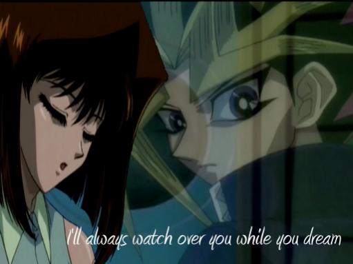Yami and Tia. Text says "I'll always watch over you while you dream". awww. how cute.