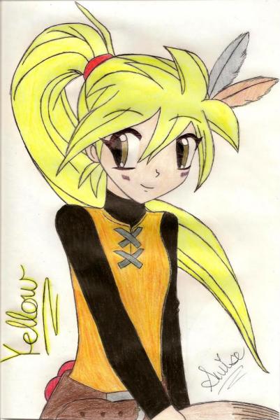 Yellow. Her eyes are way too far apart.