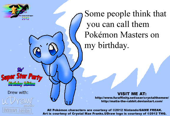 Yet more shiny Mew pics! I drew this with U-Draw Studio for my Wii. Also the part of my 22nd Birthday art.