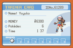 Yuyuko's Trainer Card, with the first badge